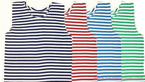 Telnyashka striped T-shirt without sleeves (striped green, blue, black, maroon)