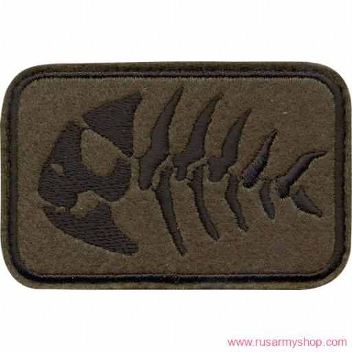 Нашивки сувенирные Сплав Нашивка Рыба скелет оливковый фон