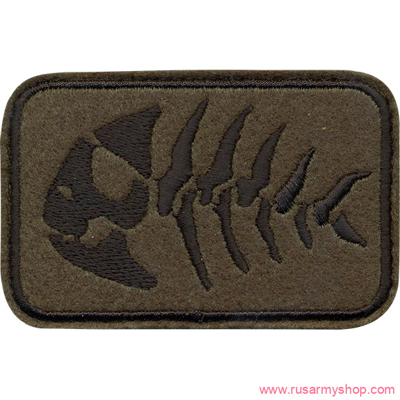 Нашивки сувенирные Сплав Нашивка Рыба скелет оливковый фон