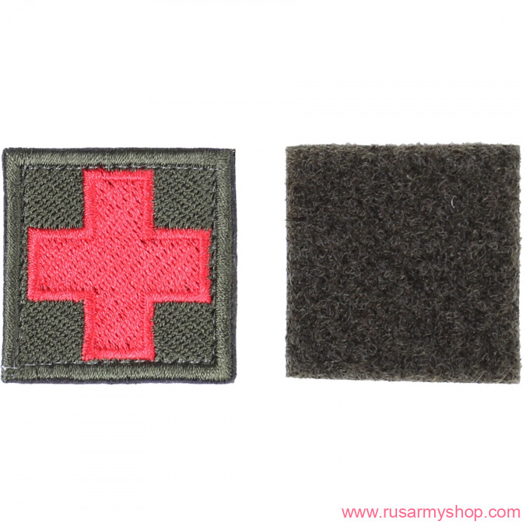 Нашивки сувенирные Сплав Нашивка Крест медицинский оливковый фон